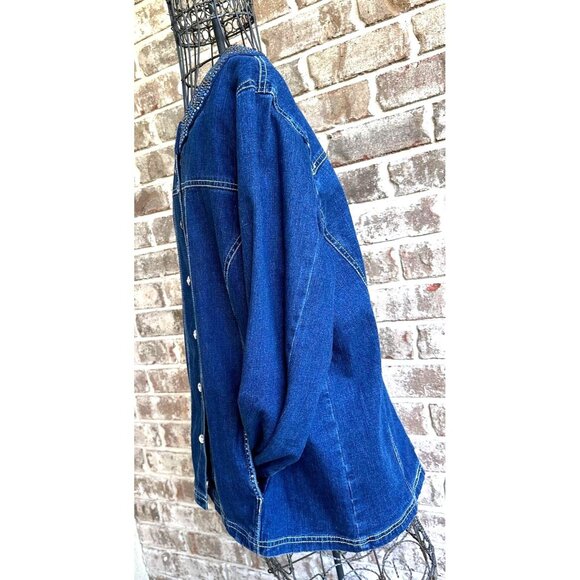 Vintage Quacker Factory Jean Jacket Large Blue Denim Embellished Front B… - Picture 11 of 12